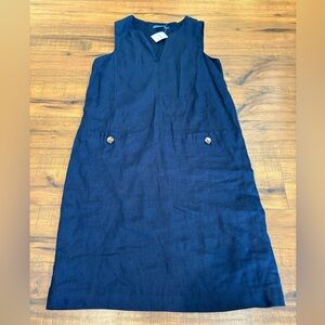 J. McLaughlin Weezie Navy Blue 100% Linen Sheath Dress pockets Size XS